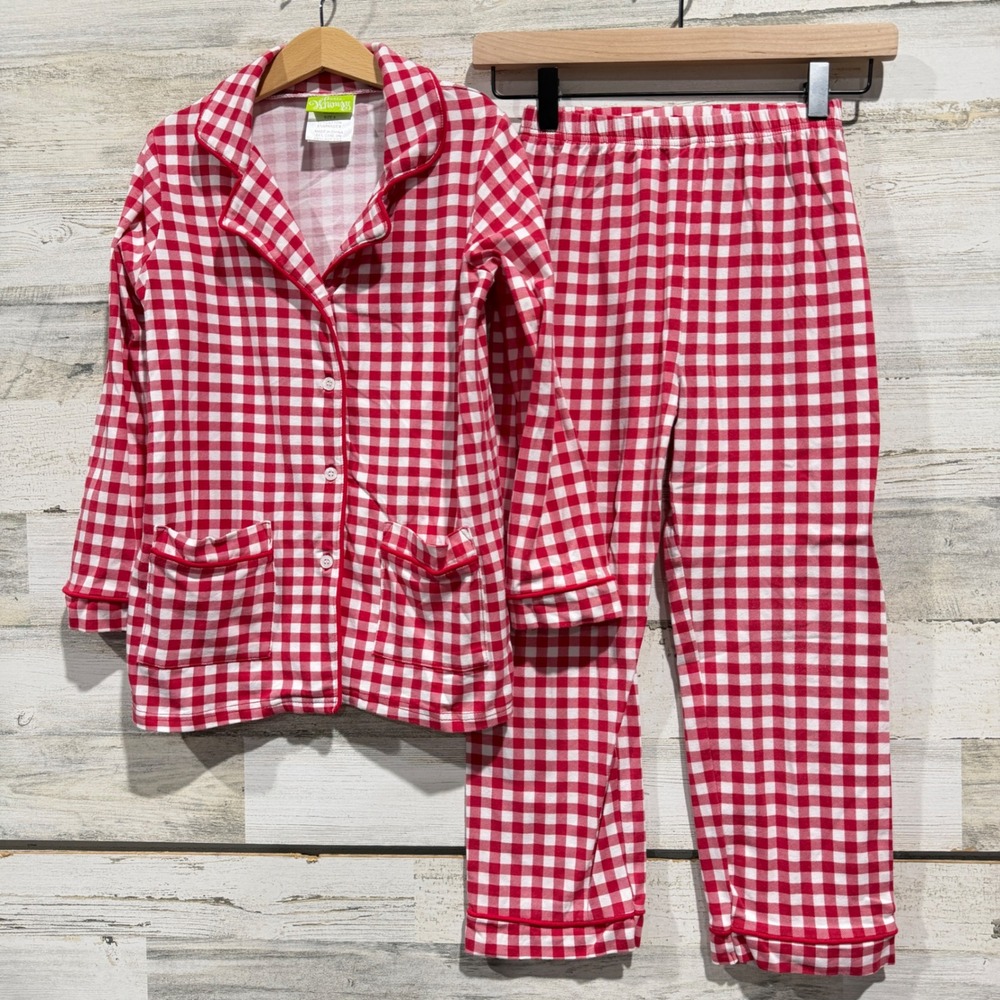 Classic Whimsy Pajama Set Kids Size 8 Red Gingham Check Cotton Sleepwear EUC